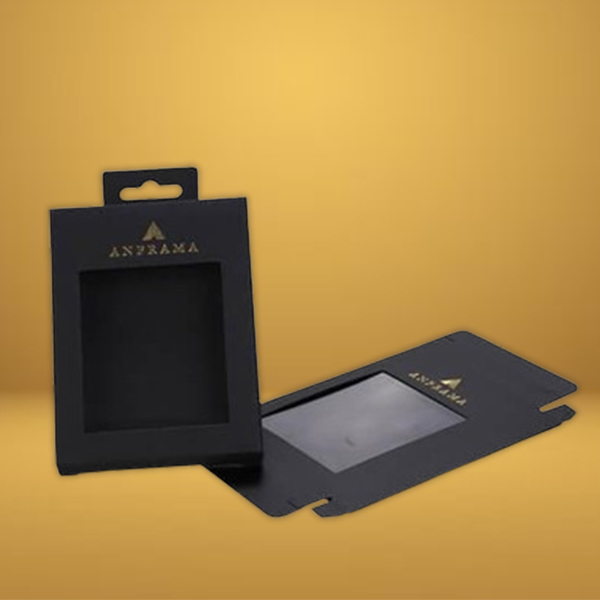Custom Printed Black Packaging Boxes with Window Wholesale