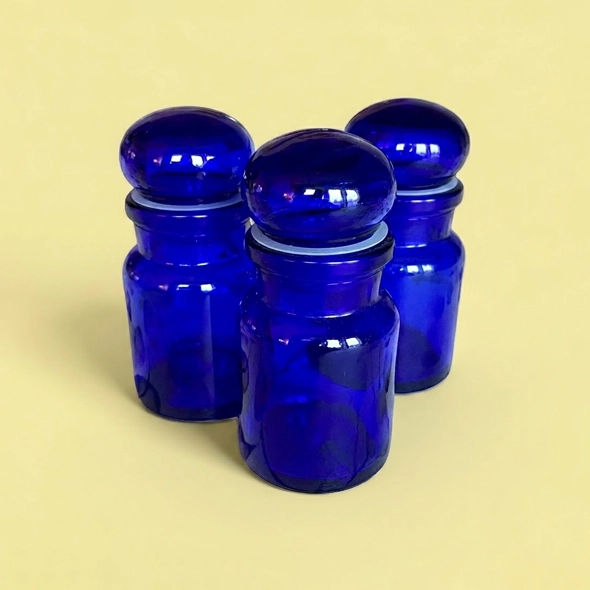 blue jars with lids