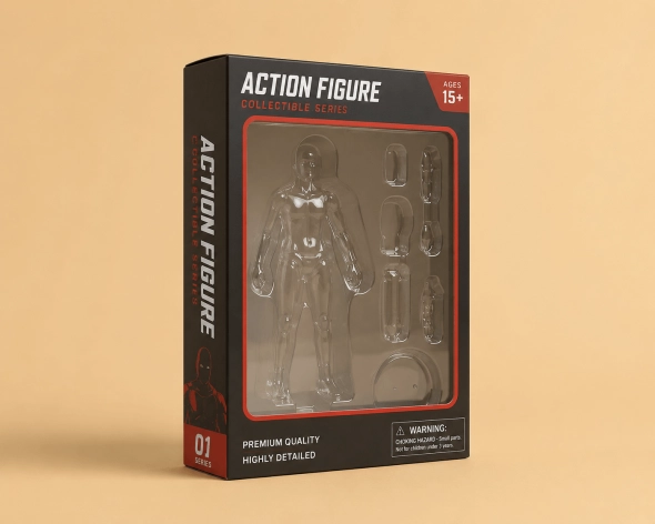 action figure boxes with logo