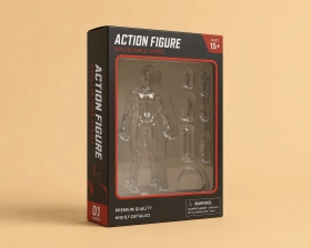 action figure boxes with logo